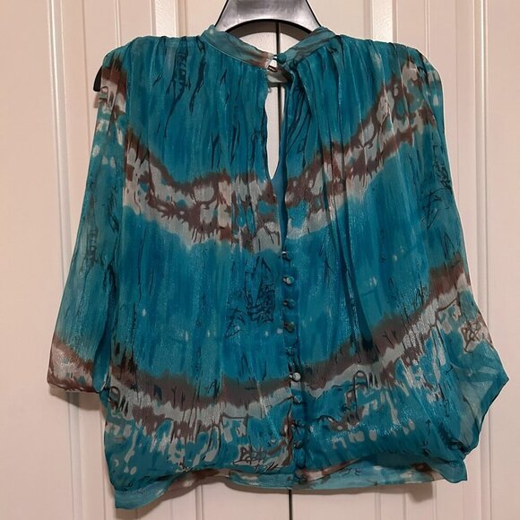 Women's Aqua/Brown/White Blouse in Size Small by Colleen Lopez - Picture 2 of 3